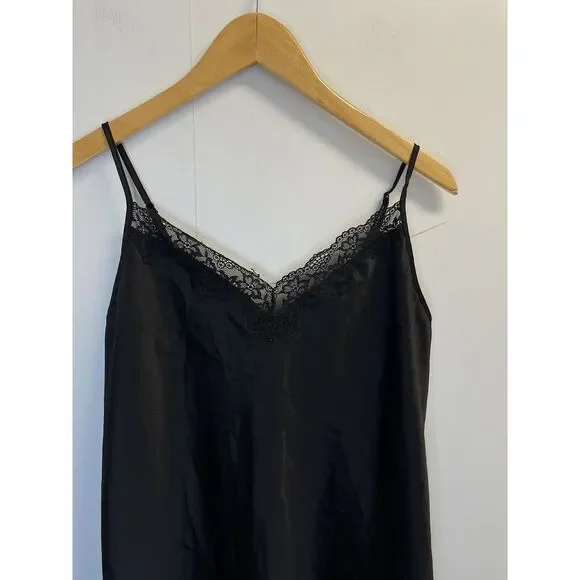 Secret Treasures Women's S Black Satin Lace Detail Slip dress Nightgown - Picture 2 of 5